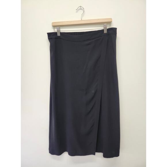 Eileen Fisher Silk Midi Length Wrap Pencil Skirt Size Medium Black Elastic Waist - Picture 3 of 11